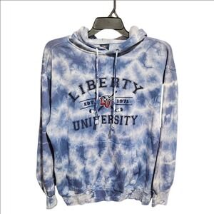 Liberty University LU Flames Tie Dye Hoodie Blue White Mens Large Hockey 1971